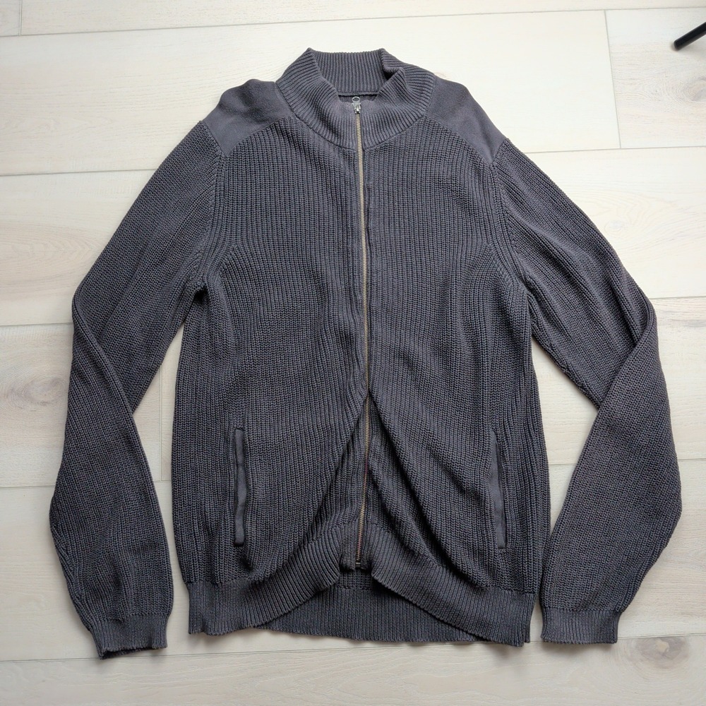 Pact Full Zip Cardigan Sweater Mens Large Organic Cotton Charcoal Gray Ribbed